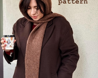 Freja Hood Knitting Pattern PDF – Hooded Scarf with Long Ties – Intermediate Knit Pattern - Alpaca Cowl Hood – Instant Download