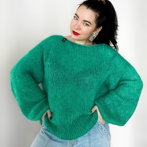 Chunky oversized mohair sweater Wool hand knit sweater Fuzzy chunky sweater for women Off shoulder knit loose sweater Long mohair pullover