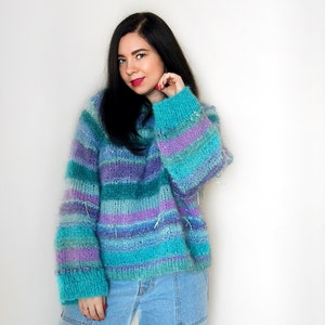 Chunky oversized mohair sweater Wool hand knit sweater Fuzzy chunky sweater for women Off shoulder knit loose sweater Long mohair pullover