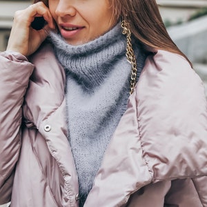 Angora turtleneck neck warmer for women Soft and fluffy knitted scarf Angora snood Valentine&#39;s gift for wife