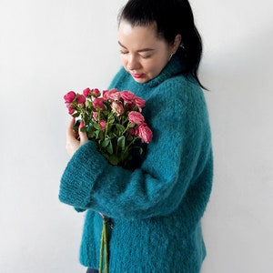 Knitting pattern turtleneck mohair sweater Easy knitting sweater pattern Oversized knit sweater Top down sweater pdf pattern Womens patterns