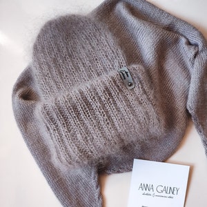 Mohair knit hat Wide brim hat  Mohair beanie for woman Thick wool beanie Fluffy mohair hat Tak Ori Wool hat