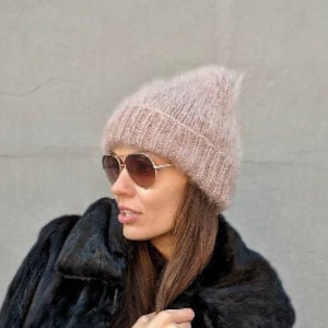 Mohair fluffy hat Chunky knit hat Women winter hat Tak Ori beanie hat Warm winter hat Winter accessories