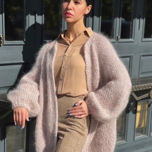 Oversized mohair chunky knit cardigan Knitted handmade cardigan Long hand knit cardigan for women Aesthetic clothes