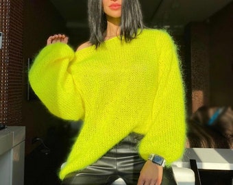 Chunky mohair knitted sweater Oversized knit sweater for women Loose knit mohair sweater Aesthetic clothes Trendy clothes Casual clothes