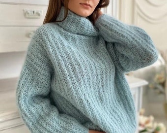Oversize knit sweater pattern Mohair loose knit sweater pattern Turtleneck mohair sweater Knitting patterns Chunky knit sweater Fall sweater