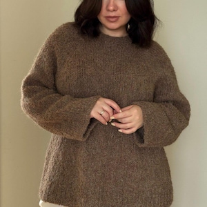 Hand-Knitted Boucle Sweater Warm alpaca silk pullover Soft and Elegant Knitwear Cozy Winter Sweater Brown Women&#39;s Sweater Oversized sweater