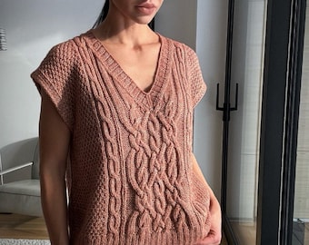 Sweater vest Knitted vest for women Cable knit vest Sleeveless sweater V neck sweater vest Womens handmade sweater vest Oversized vest top
