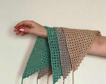 Handmade Crochet Cotton Bandana: Boho Triangle Head Scarf