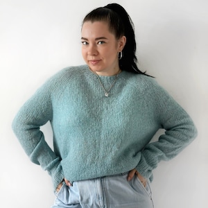 Alpaca sweater Hand knit mohair sweater woman Oversized cozy wool sweater Green mohair sweater Mohair knit fuzzy sweater