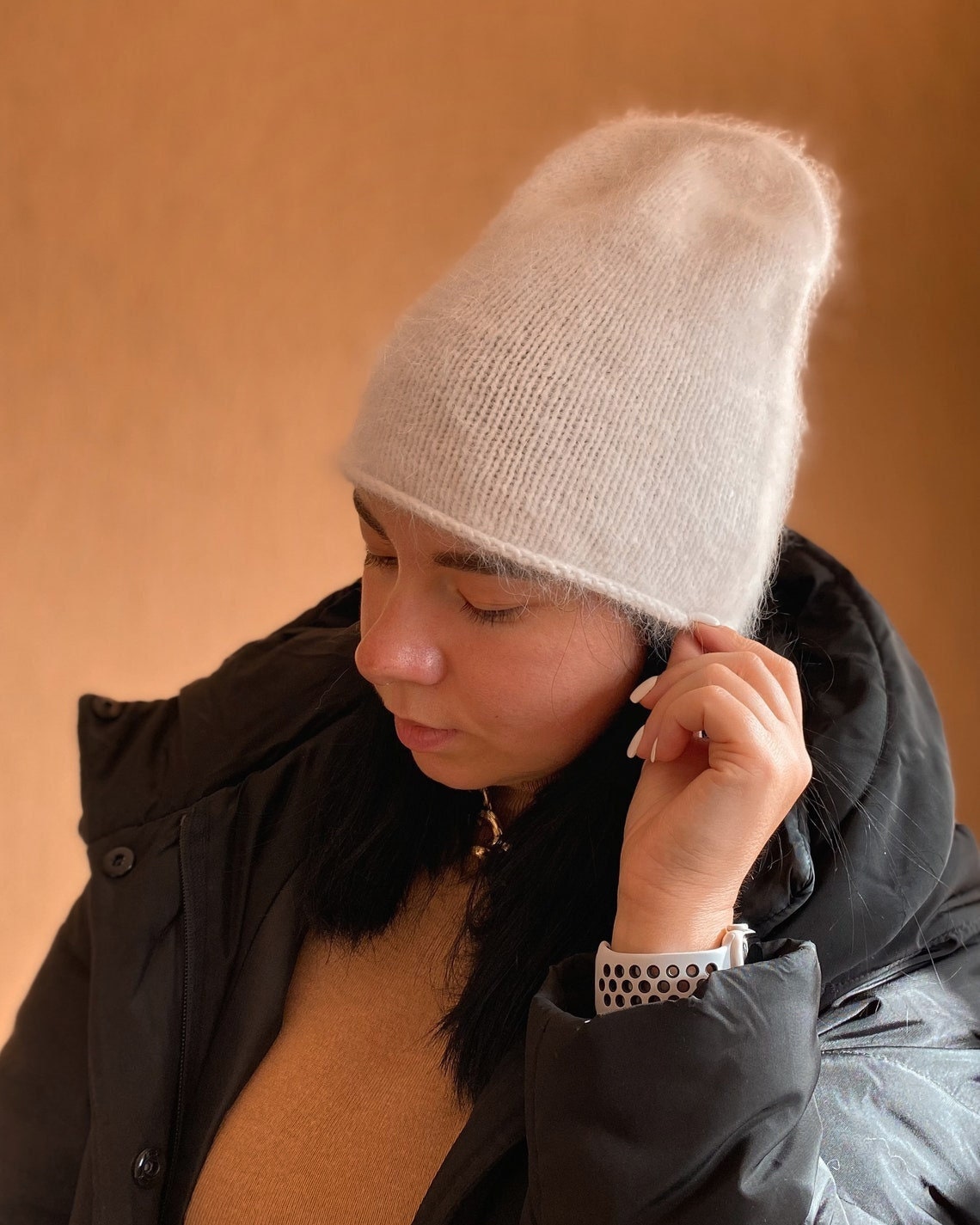 White Angora Hat Winter Knit Hat Angora Knitted Hat Angora  display picture 1