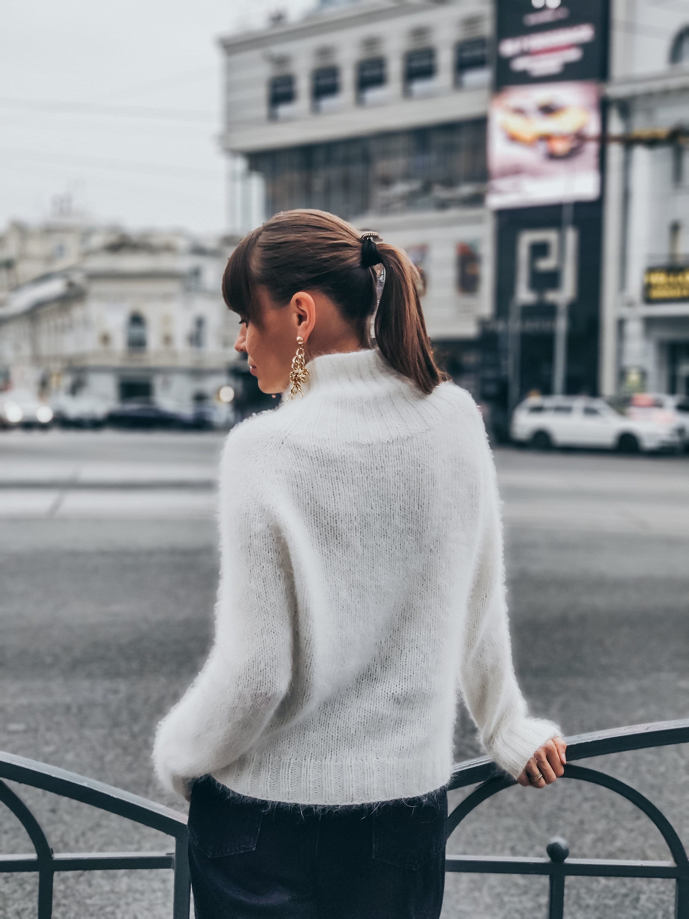 White Turtleneck Angora Sweater for Women Christmas Cozy Hand Knit