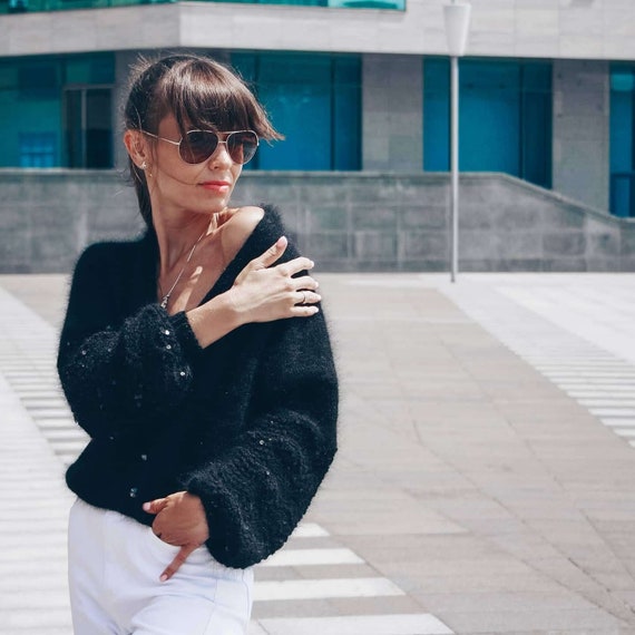 black angora cardigan sweater