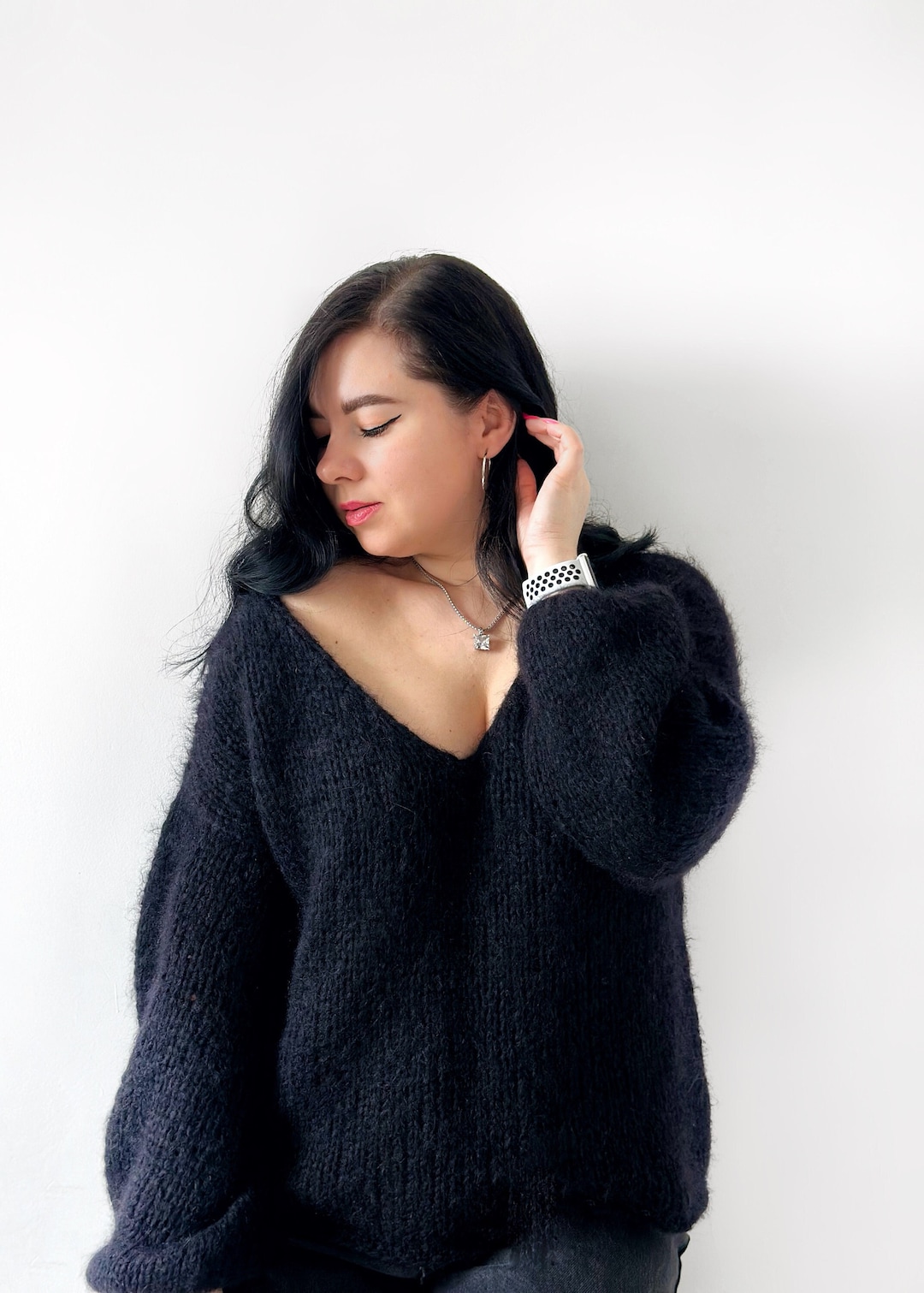 EVERYDAY I LIKE ふわふわ Fluffy Sweater ブラック Black Mohair Sweater Hand Knit Oversized Sweater Knit Chunky