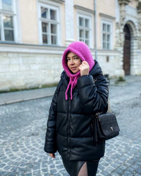 Pink Knitted Hood Stylish Women Hood Knit Hood Balaclava