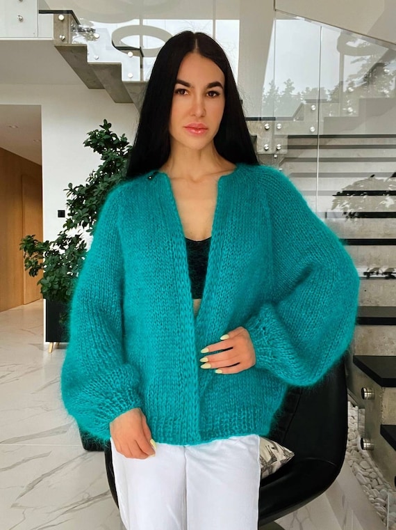 トップス +81 OVERSIZED MOHAIR CARDIGAN Oversized Mohair Cardigan Wool Hand Knit Cardigan Chunky