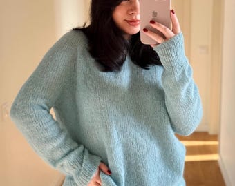 Hand-Knit Baby Alpaca Silk Sweater • Lightweight Soft Lurex Pullover • Cozy Women’s Knitwear