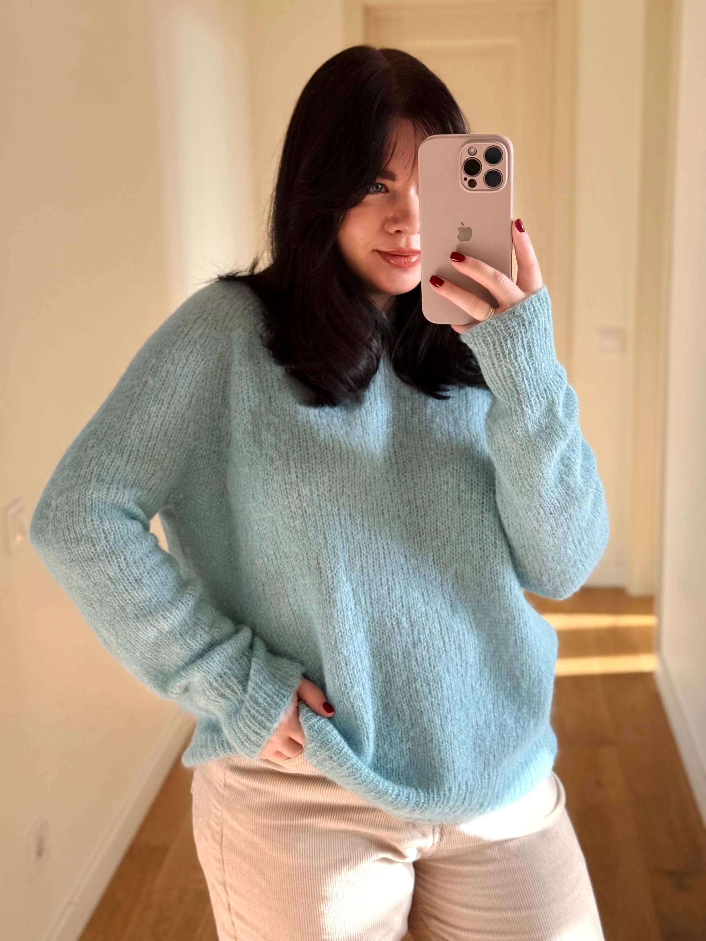 Hand-Knit Baby Alpaca Silk Sweater * Lightweight Soft Lurex Pullover * Cozy Women's Knitwear
