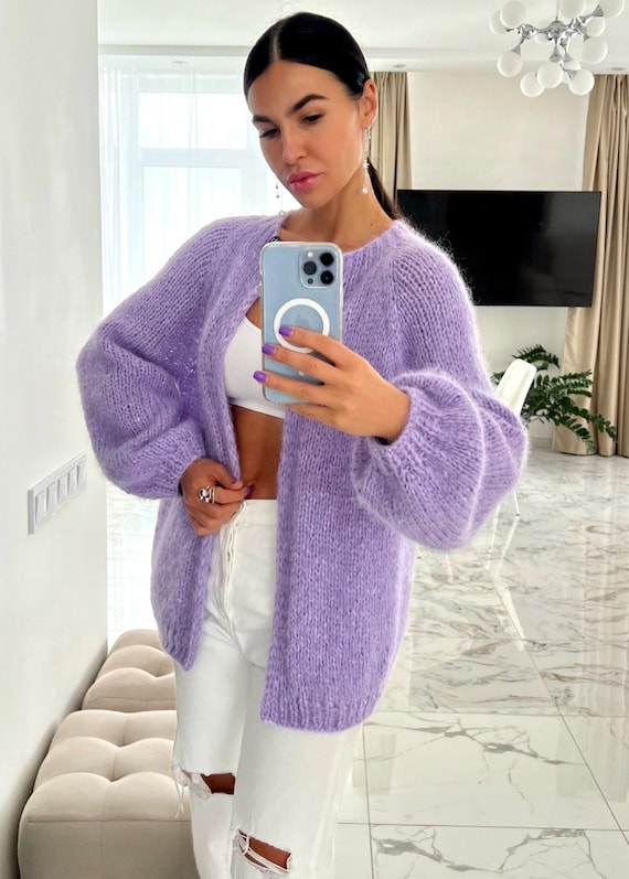 Oversized Mohair Cardigan Wool Hand Knit Cardigan Chunky Knit