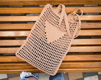 Raffia bag Crochet beach bag Handmade tote bag Tote bag aesthetic Eco friendly bag Everyday bag Produce bag