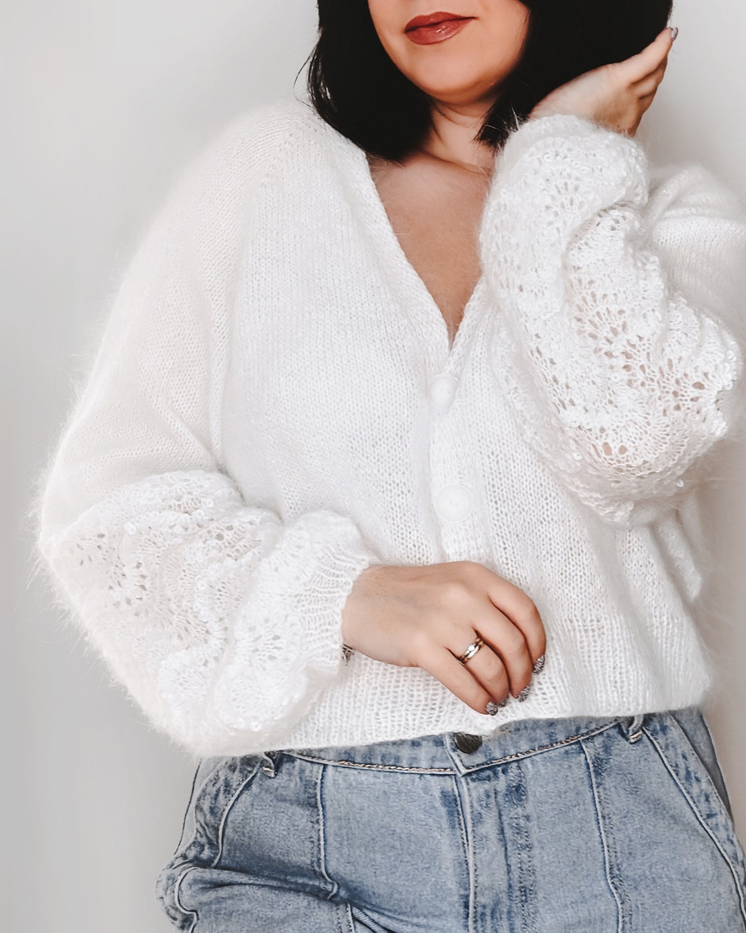 Angora Sweater Bridal Sweater White Angora Cardigan Cropped
