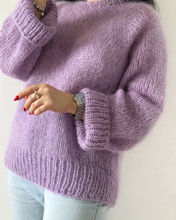 Hand Knit Woman Sweater OVERSIZED Mohair Cropped Sweater Top