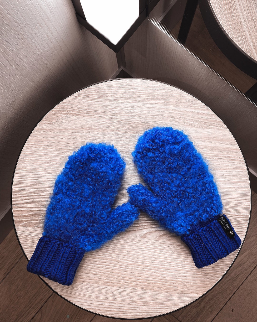 Winter Knit Blue Mittens Mohair Winter Gloves Wool Hand Knit Mittens