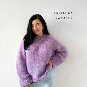 Knitting pattern mohair sweater Easy knitting sweater pattern Oversized knit sweater Top down sweater pdf pattern Womens patterns image 10