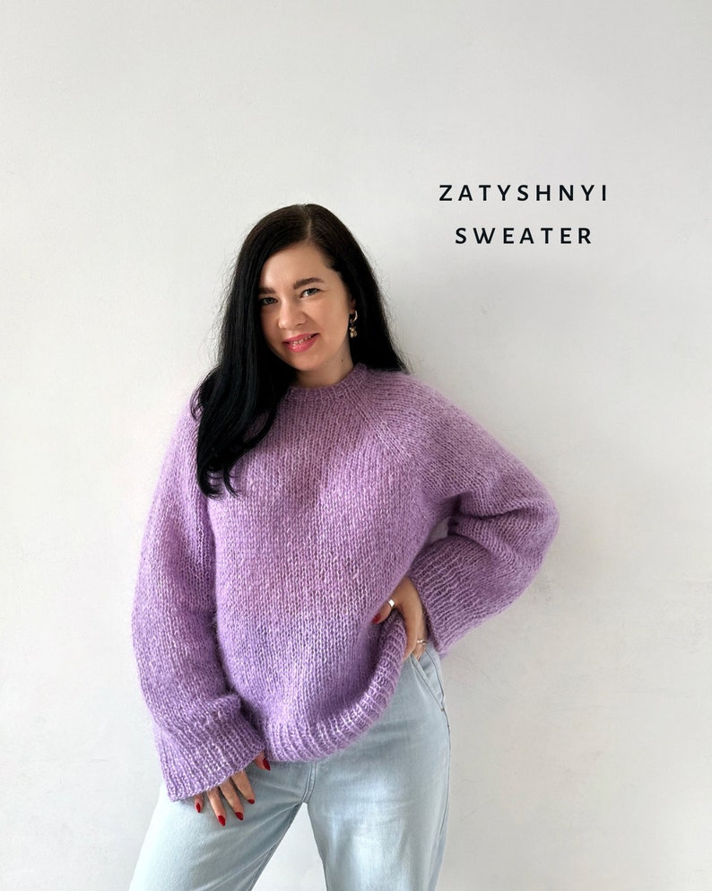 Knitting pattern mohair sweater Easy knitting sweater pattern Oversized knit sweater Top down sweater pdf pattern Womens patterns image 10