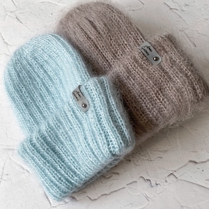 Mohair knit hat Mohair chunky beanie for woman Big beanie hat Winter hat Gift for her Fluffy hat Tak Ori Wool thick hat