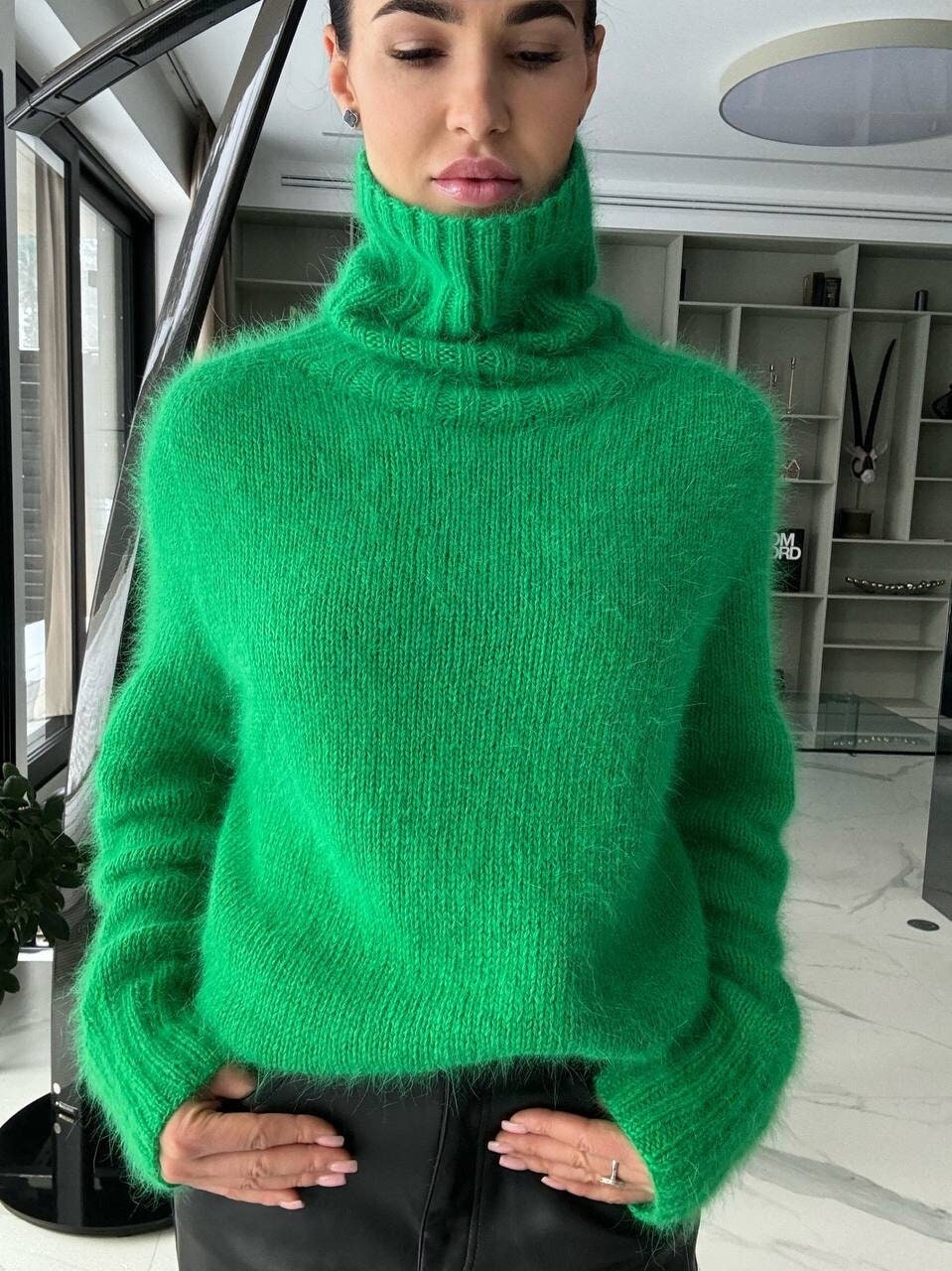 Fuzzy Angora Sweater Wool Turtleneck Knit Sweater for Women Fuzzy Angora Sweater Wool Turtleneck Knit Sweater for Women