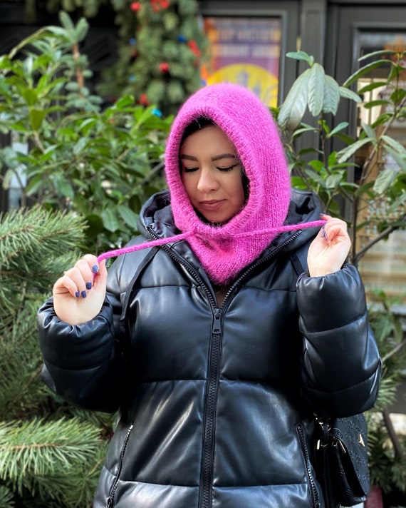 Pink Knitted Hood Stylish Women Hood Knit Hood Balaclava
