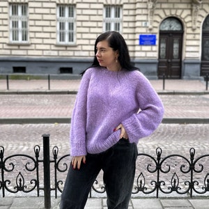 Mohair hand knit sweater Oversized wool sweater Fuzzy chunky sweater Chunky women knit sweater Purple sweater Unisex sweater