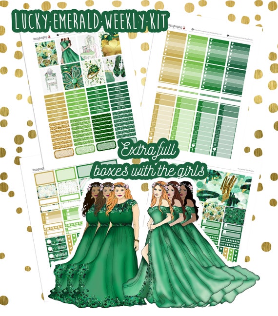 Lucky Emerald Printable Planner Stickers W/ Silhouette Cut | Etsy