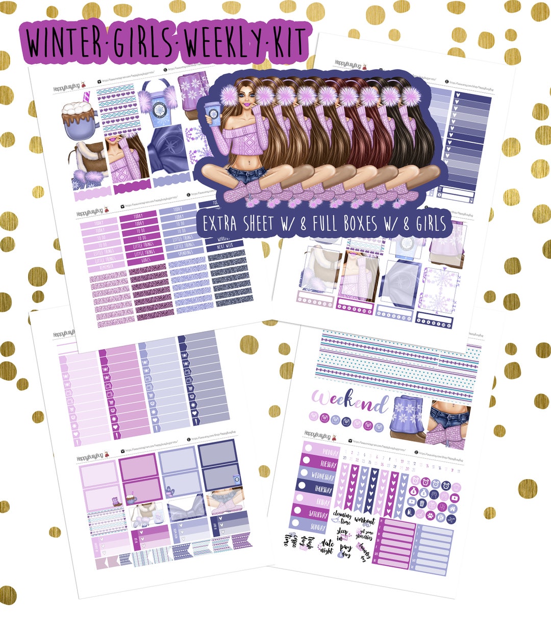 Winter Girls Weekly Kit Printable Planner Stickers W/ Silhouette Cut ...