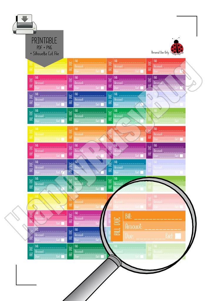 Bill Due Stickers , W/ Silhouette Cut Files PNG PDF / Instant Download ...