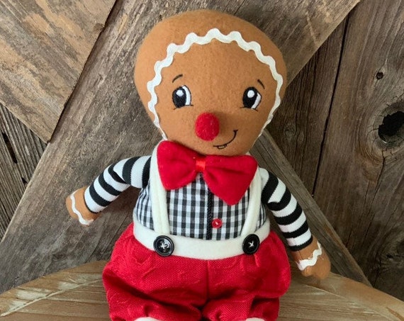 GINGERBREAD BOY CHRISTMAS Doll, Christmas Doll , Christmas Decor, Gingerbread Boy 15" tall, Gingerbread Boy Ornament, Shelf Gingerbread Doll