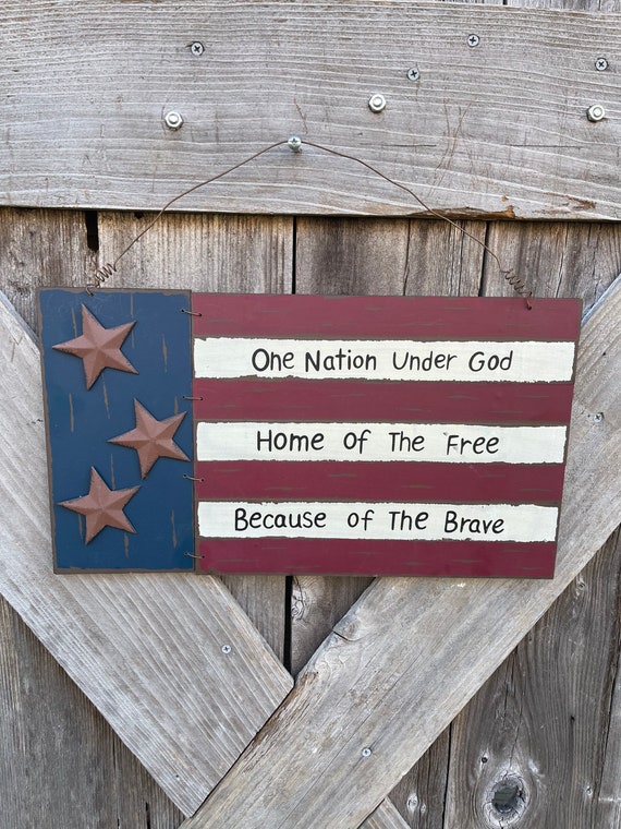 FLAG wood metal sign, wreath sign, patriotic sign