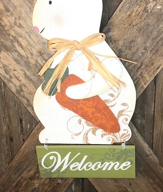 WELCOME Spring BUNNY Easter Sign, wood door sign, easter decor, easter sign