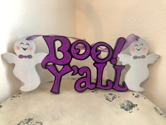 BOO YALL wreath and door sign, ghost halloween door decor, ghost sign