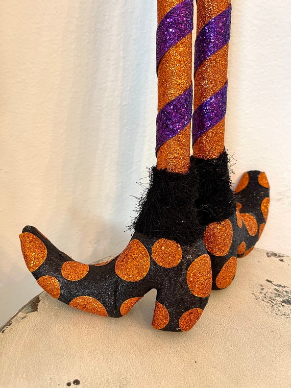 WITCH LEGS, black, purple and orange foam witch legs, witch legs for wreath
