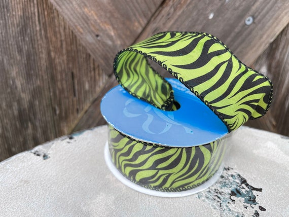 Green tiger stripe RIBBON, Halloween ribbon