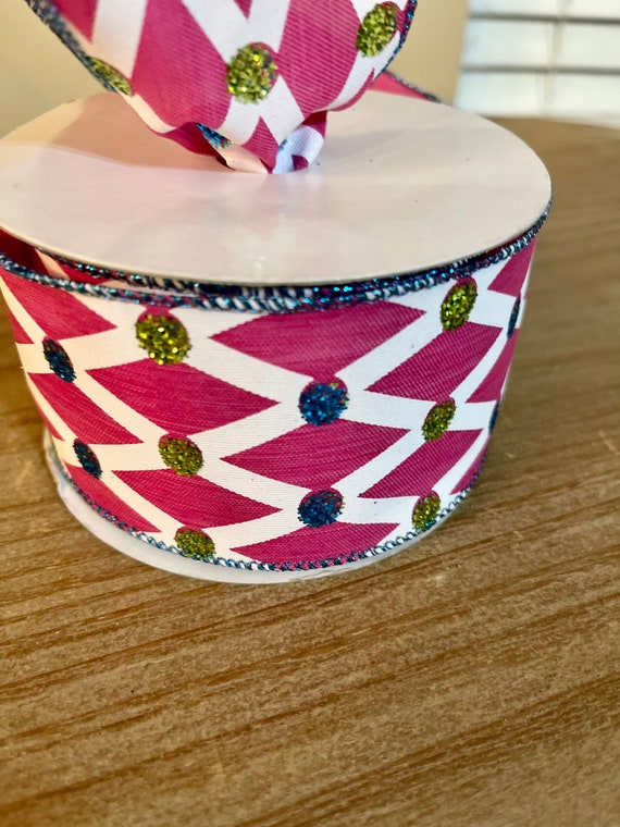 PINK DIAMOND glittered dot colored wired RIBBON 2 1/2 inch x 10 yards