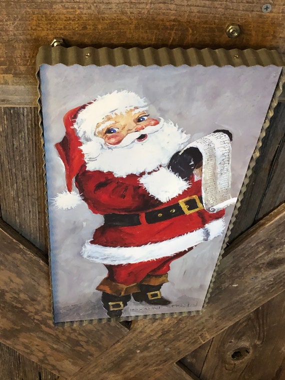 JOLLY OLD SANTA Vintage Wood Metal edge frame sign, Round Top Collection sign, Santa Metal Sign, Santa Rustic Metal Framed Sign