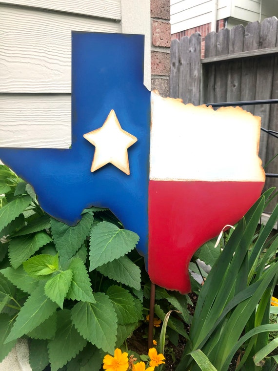 TEXAS FLAG patriotic metal sign, Round Top Collection sign, flag yard art, july 4th sign