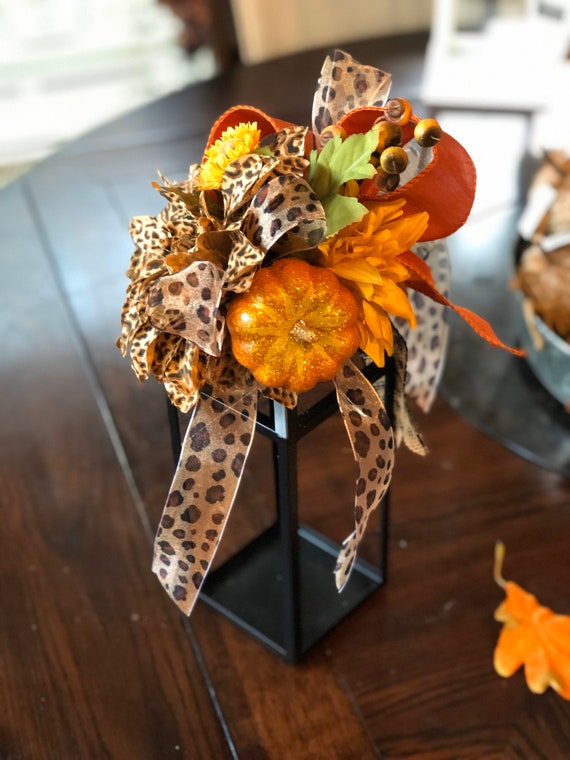Fall Cheetah PUMPKIN LANTERN, black metal lantern, fall table lantern, fall table Decor