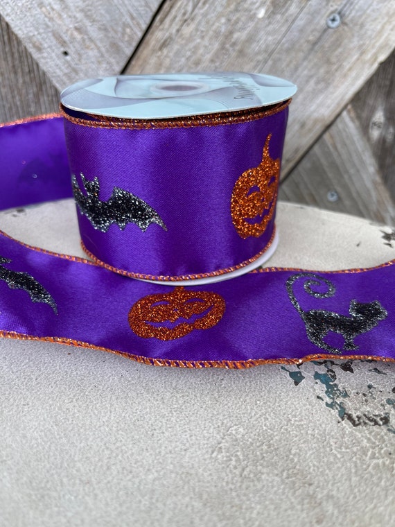 HALLOWEEN GLITTER bat cat and pumpkin RIBBON