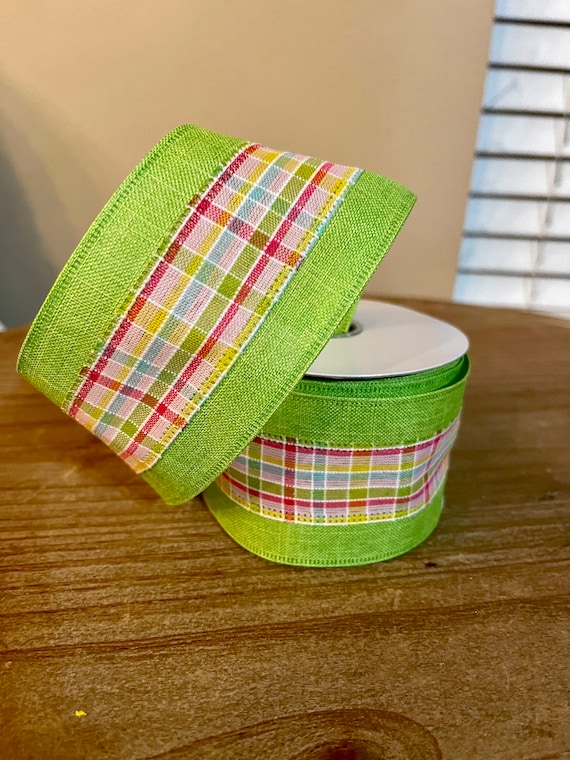 PLAID COLORED wired RIBBON 2 1/2 inch x 10 yards