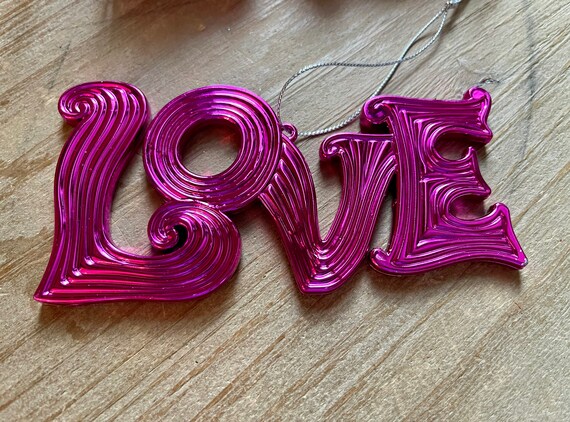 LOVE hot PINK ornaments, SET Of 4