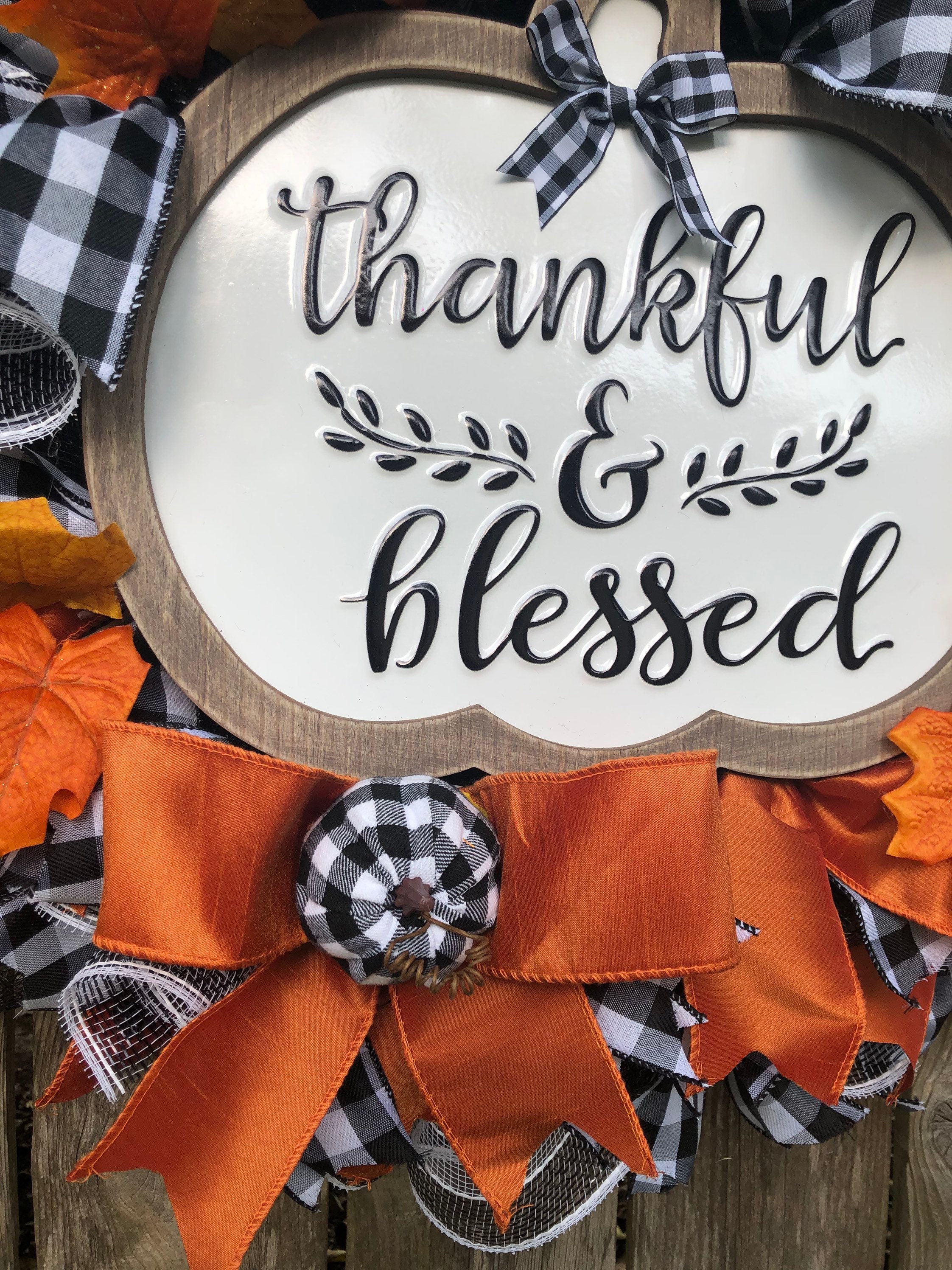 FALL Buffalo Check and orange mesh WREATH, Buffalo check Fall mesh